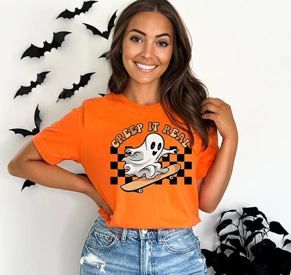 Creep it Real Checker Skate Ghost Halloween DTF Transfer