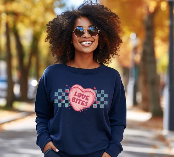 Love Bites Checker Candy Heart Funny Valentines DTF Transfer
